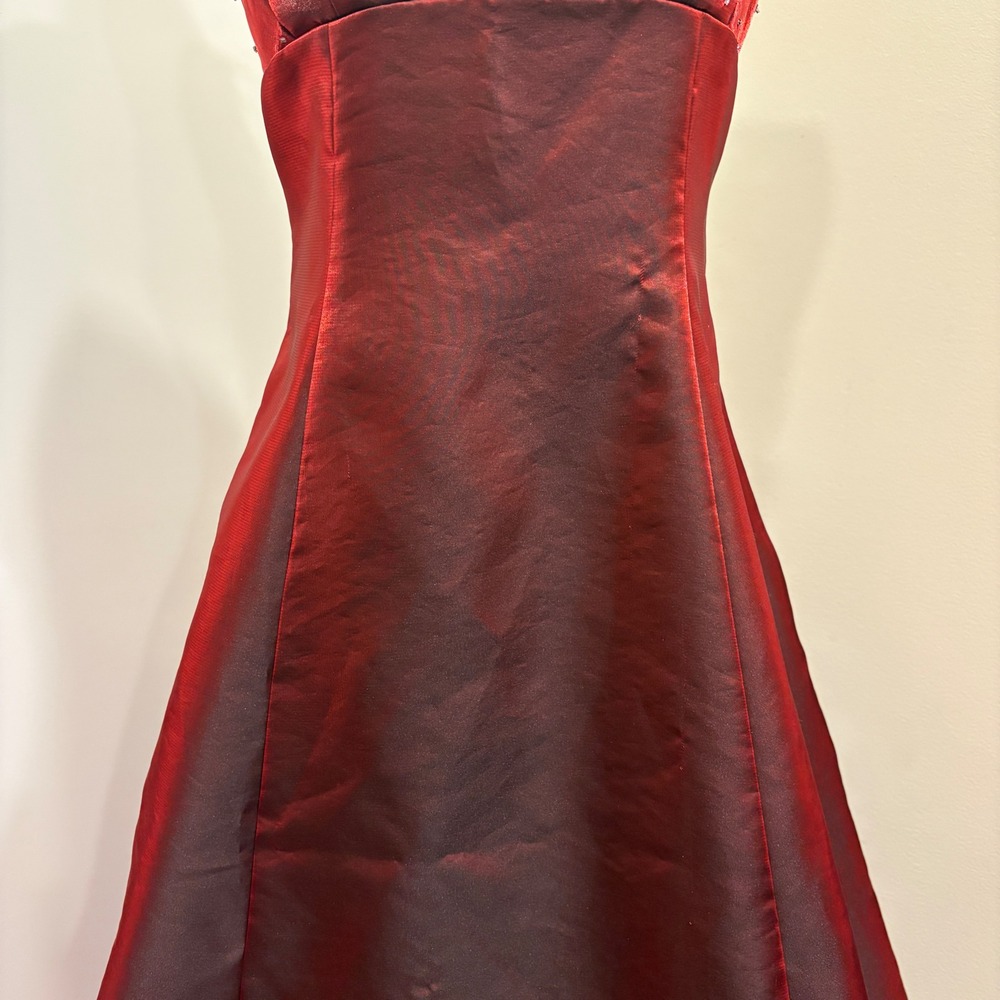 Y2K Zum Zum by Niki Livas Red Iridescent Beaded Halter Prom Ball Gown Goth Small - Picture 5 of 12